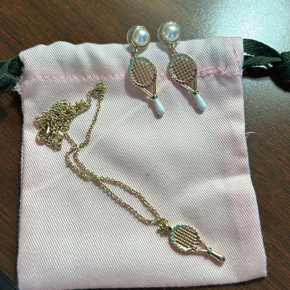 Set of JCrew Factory Tennis earrings and necklace.